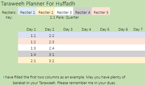 Taraweeh Planner For Huffadh
